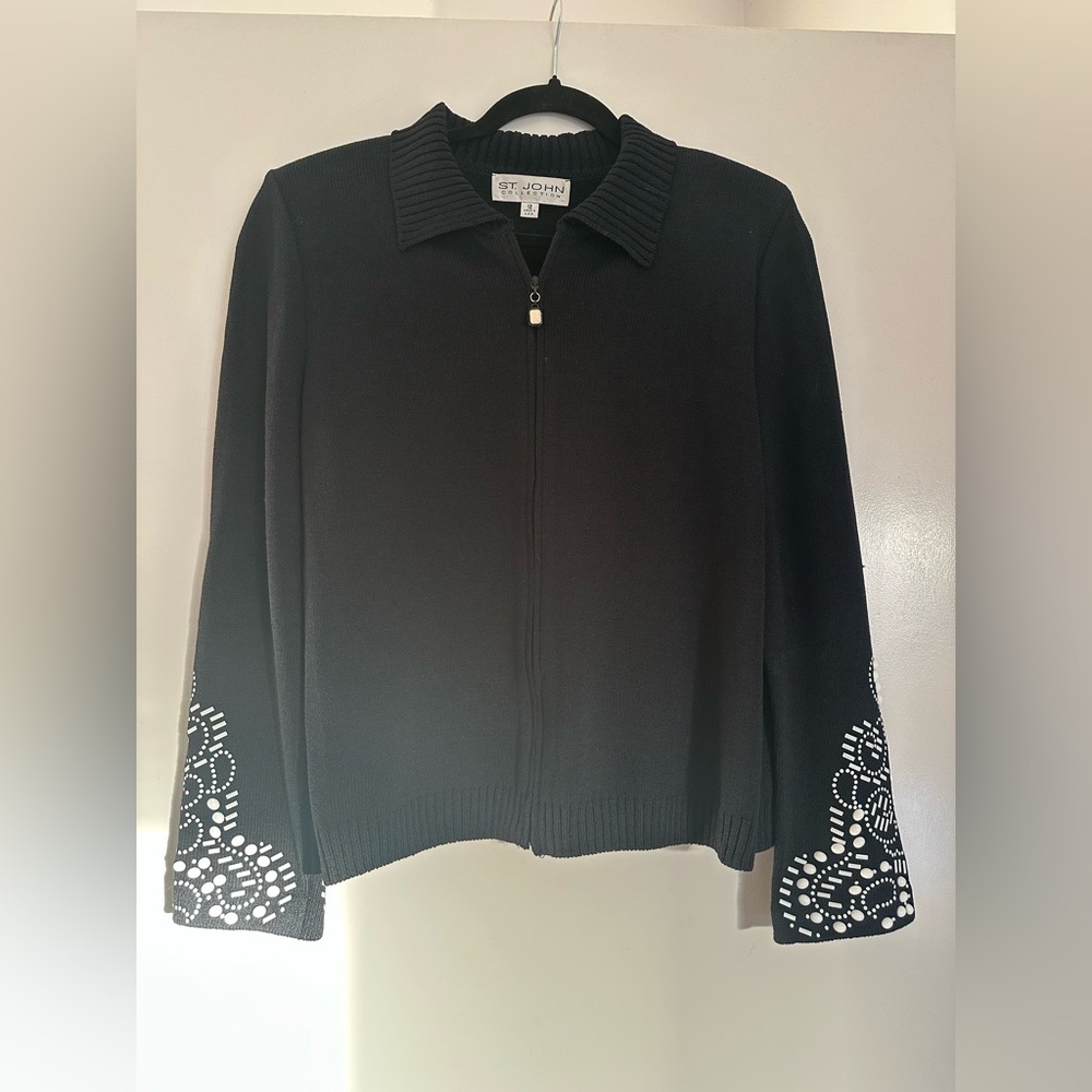 St. John Collection Black Embellished Zip Up!